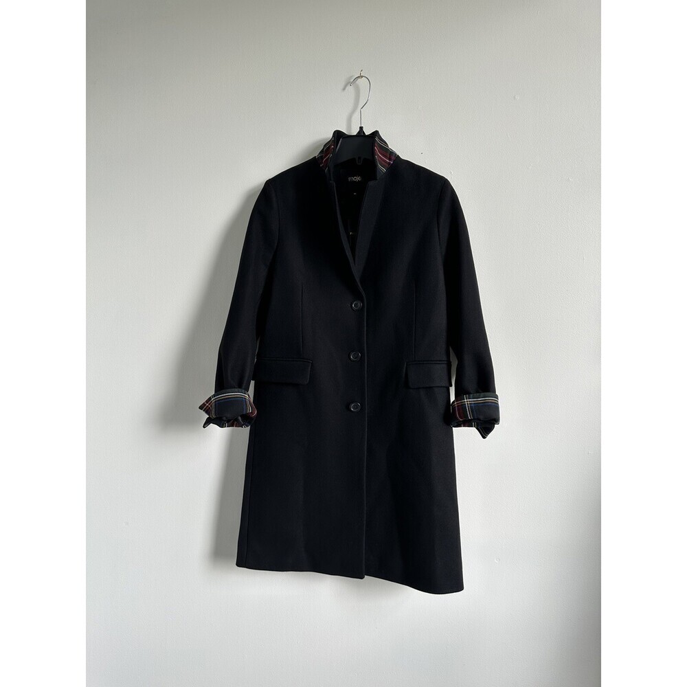 Maje Women's Gireg Straight Cut Virgin Wool Coat In Black Size 40 - Picture 12 of 15